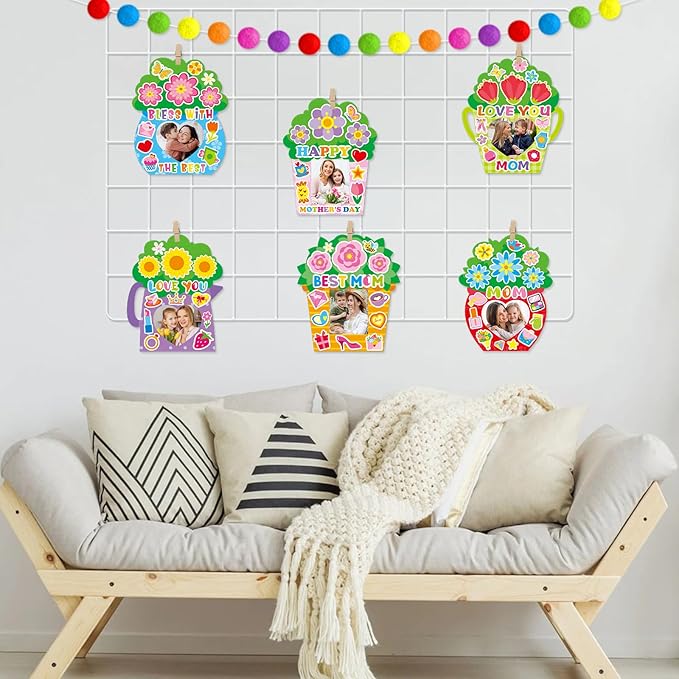 TENDFINE 30 Pack Happy Mother's Day Photo Frame Craft Kits for Kids Love Mom Picture Frame Craft Kits Classroom Home Decoration Mother's Day Gift Party Activity