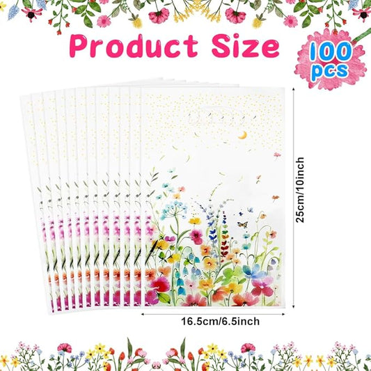 Wildflower Gift Bags, 100Pcs Reusable Wildflower Party Favor Bag with Handles, Plastic Wildfloral Goodie Candy Treat Bags Floral Gift Bag for Spring Wedding Baby Shower Birthday Party Supplies Decor