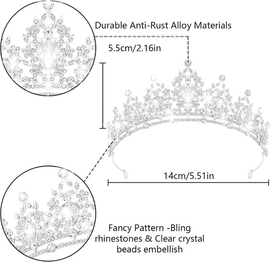 Crystal Tiaras & Crowns for Women, Bride Royal Queen Headband Princess Headpieces for Birthday Cake Crown & Prom Pageant Party