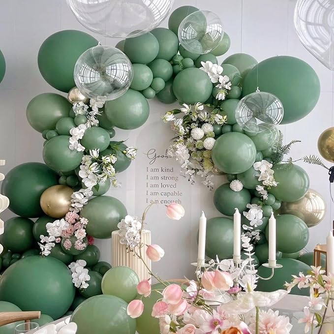 412pcs Sage Green Balloon Garland Arch Kit 18 12 10 5 Inch Different Sizes Matte Latex Olive Balloons for Baby Shower Birthday Wedding Jungle Dinosaur Summer Theme Party Decoration