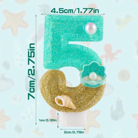 2.76 Inch Birthday Candles Number 1 Candle,Handmade Shell Candle Cake Topper,Mermaid Beach Theme Finding Nemo Birthday Party Favors Decorations