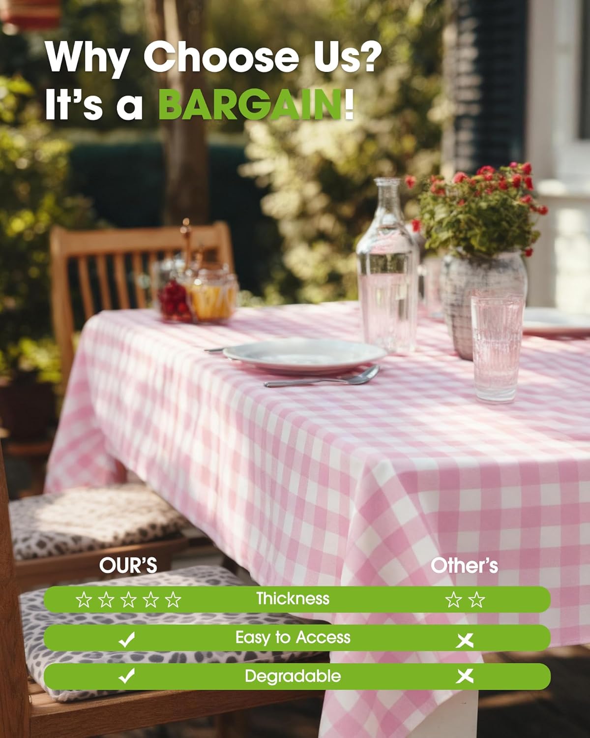 Pureegg Plastic Table Cloth Disposable 10 Pack, 54 x 108 Inch Table Cloths, Party, Picnic, Decorative Gingham Tablecloths, Rectangle, Pink and White Checkered Cover, Leakproof & Sturdy, Pink Plaid