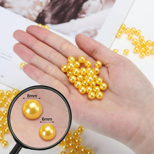 980pcs Undrilled Holeless ABS Faux Pearl Beads for Vase fillers, No Hole Round Pearls for Cosmetic Boxes, DIY Parts, Table Scatter, Wedding, Birthday Party Home Decorating (Golden, 8mm)