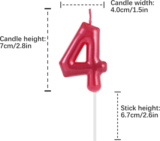 Red Number 4 Birthday Candles, Cake Toppers for Birthday/Baby Shower/Anniversary/Wedding Party Celebrating/Decorating. (Red Number 4)