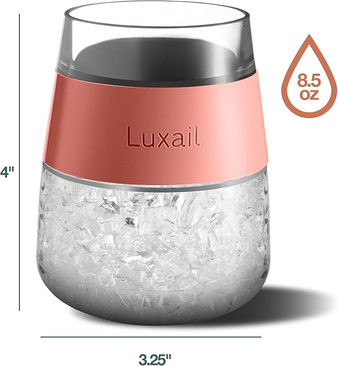 Wine Glasses, Plastic Wine Glasses Set of 2, Wine Gifts, Double Wall Insulated Freezer Tumbler, Stemless Freezer cups for Red and white Wine, 8.5 Oz, Coral