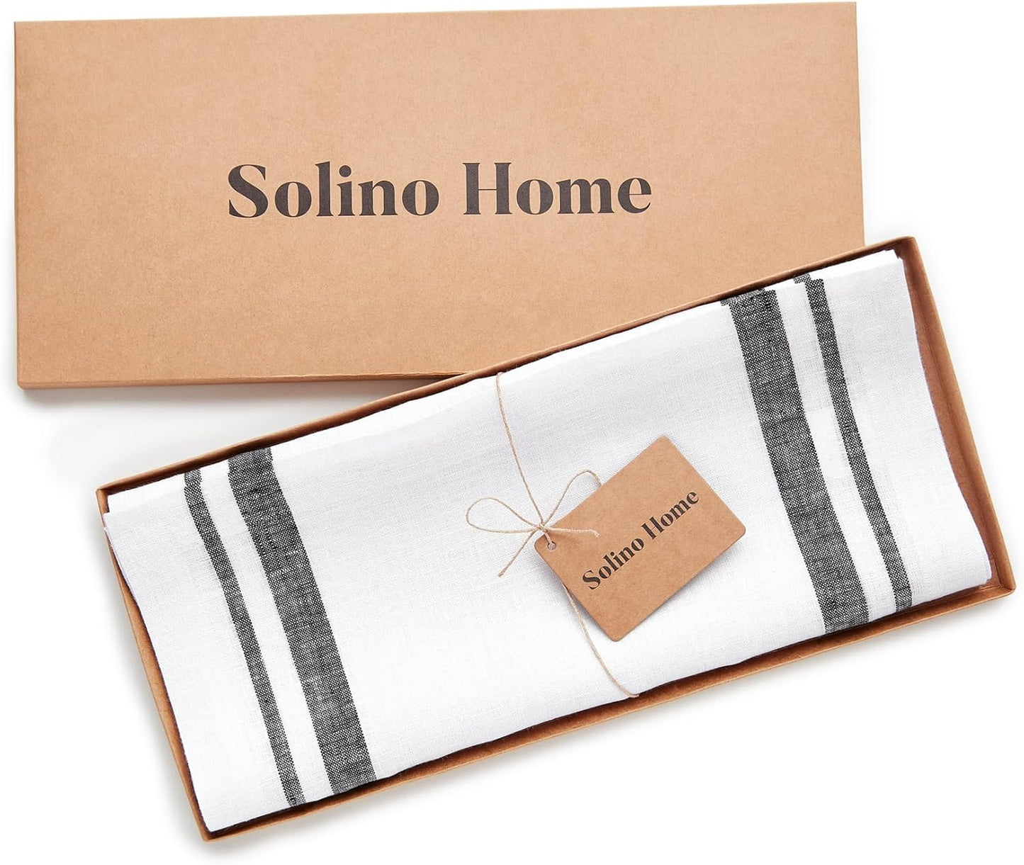 Solino Home Striped Linen Table Runner 36 Inches - 100% Pure Linen Black and White French Stripe Small Table Runner 14 x 36 Inch Ideal for Dresser and Coffee Tables - Fall, Halloween, Thanksgiving