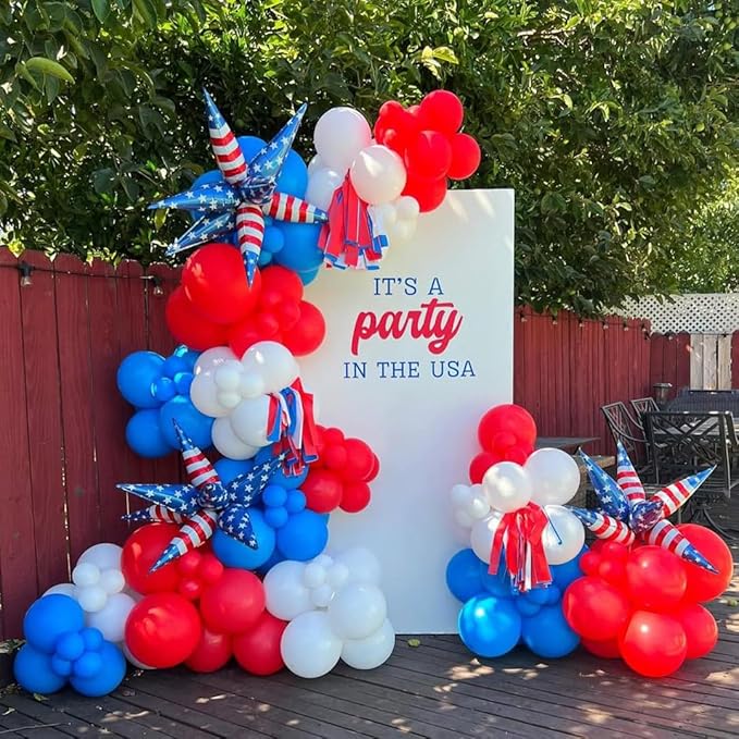 Red White and Blue Balloons Garland Arch Kit, 162pcs Different Sizes with Red White Blue Confetti Balloons for 4th of July Graduation Nautical Birthday Baseball Theme Party Decorations