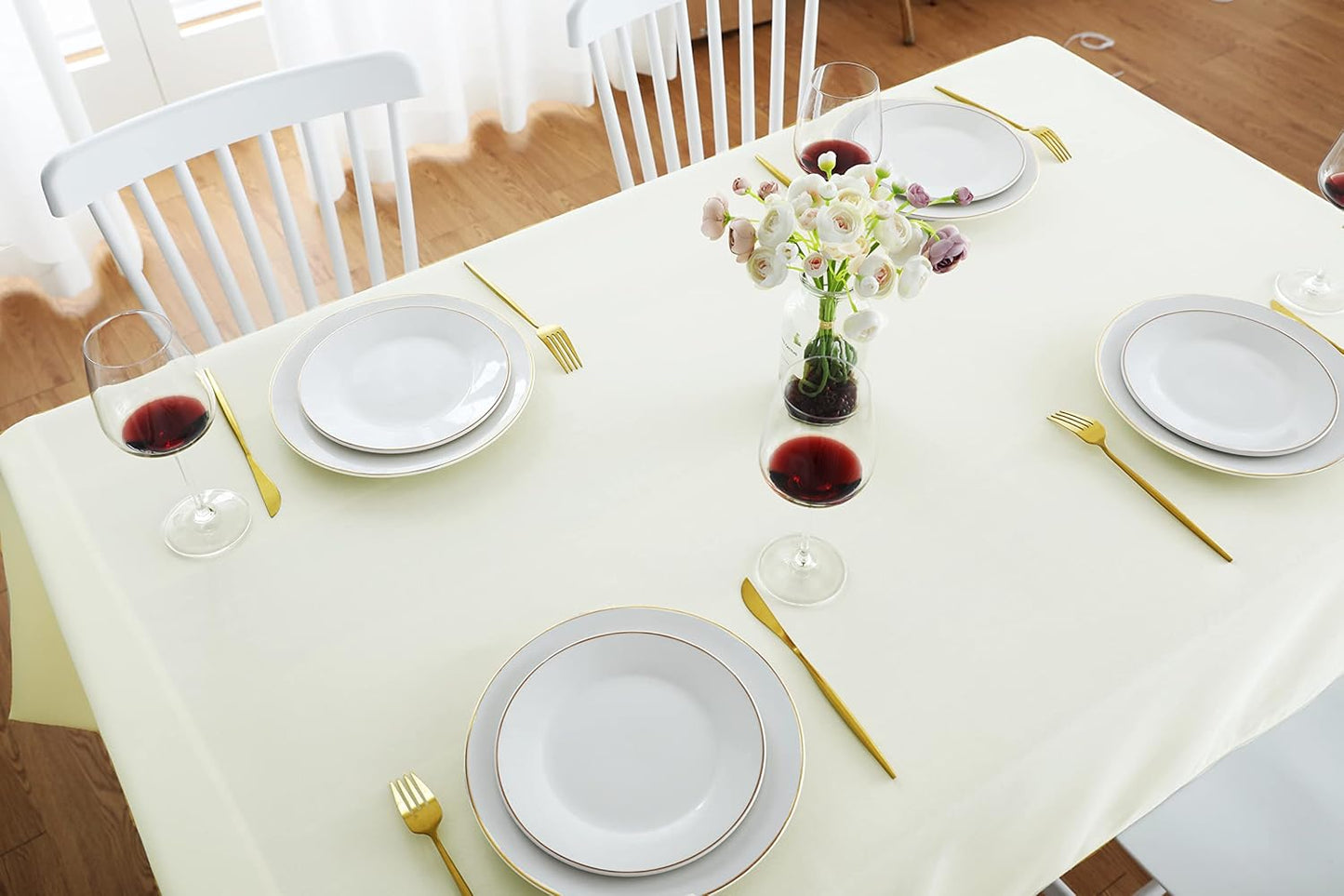 FOLINS&HOME Cream Rectangle Tablecloth 60 x 102 Wrinkle Free Waterproof Polyester Table Cloths, Spillproof Heavy Duty and Washable Table Cover for Party, Banquet, Indoor & Outdoor-Oblong/Rectangular