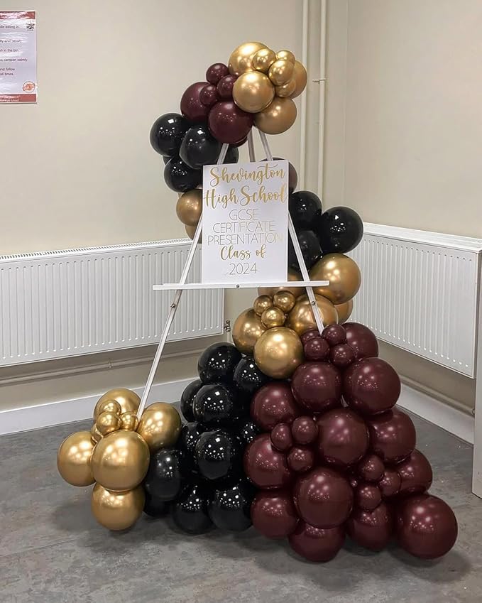 Burgundy and Gold Balloon Arch Kit, 162pcs Different Sizes with Burgundy Black Chrome Gold Confetti Balloons for Graduation Ceremony Prom Anniversary Wine Birthday Party Decorations