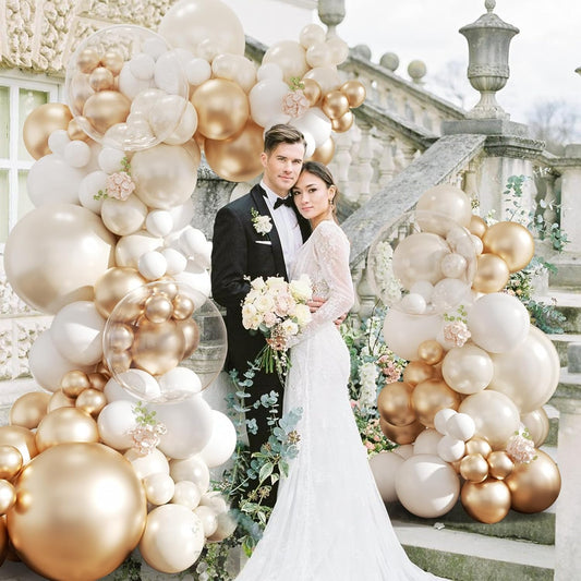 White and Gold Balloon Arch Kit, Double Stuffed Metallic Champagne Gold and White Balloon Garland Kit for Wedding Birthday Baby Shower Gender Reveal Bridal Decorations