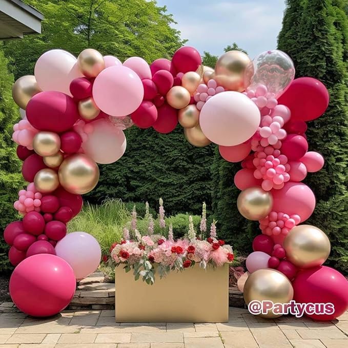 Hot Pink Balloon Arch Kit Double Stuffed, Dark Light Pink Magenta Blush Gold Balloon Garland for Birthday Baby Shower Wedding Mother's Day Cheetah Bridal Shower Party Decoration