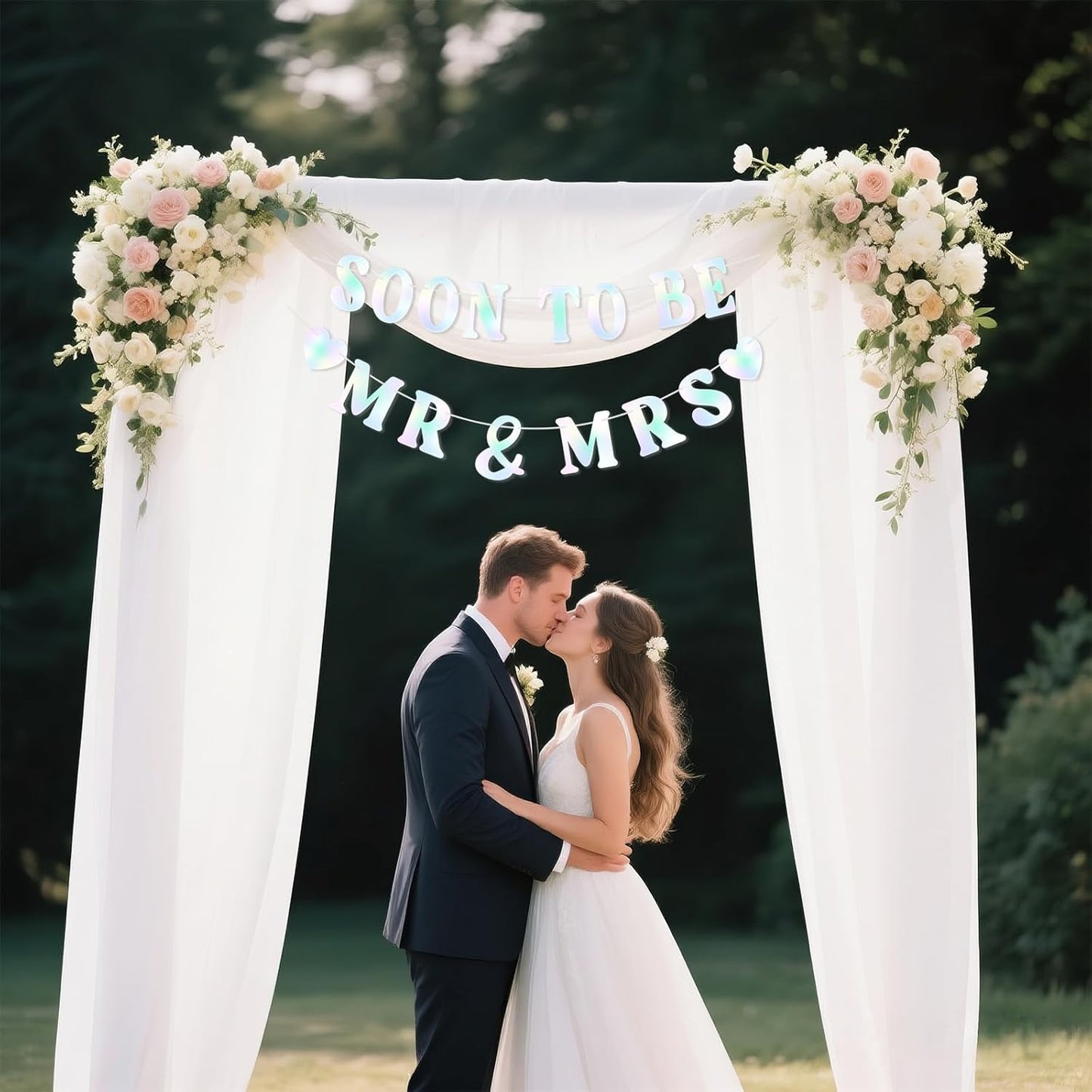 Soon To Be Mr & Mrs Banner, Bridal Shower Sign, Pre-Strung Laser Wedding Banner Decorations, Engagement Banners for Mantle Hanging Sign Couples Shower Decorations