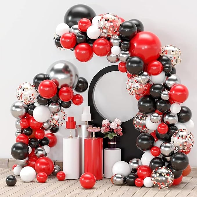 Red and Black Balloons Arch Kit,130pcs Black and Red Balloon Garland,Different Sizes Red Latex Balloons for Birthday New Years Graduation Bachelorette Poker Casino Prom Party Decoration
