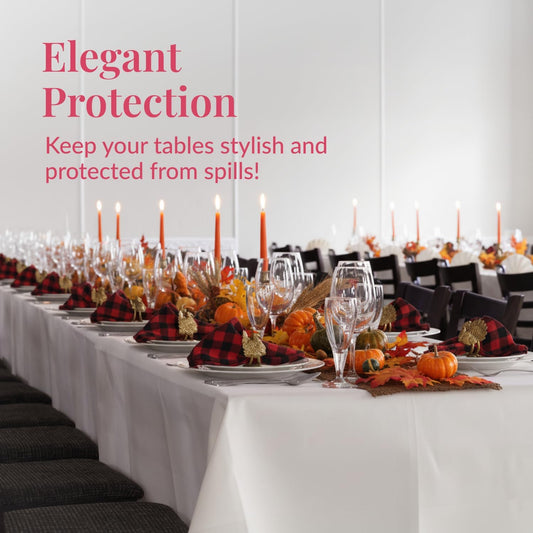 Prestee 24 Plastic Table Cloth Disposable - 108 x 54 White Tablecloth Rectangle - Plastic Table Cover for Parties, BBQs, Weddings, Outdoor Gatherings, and Fine Dining Events