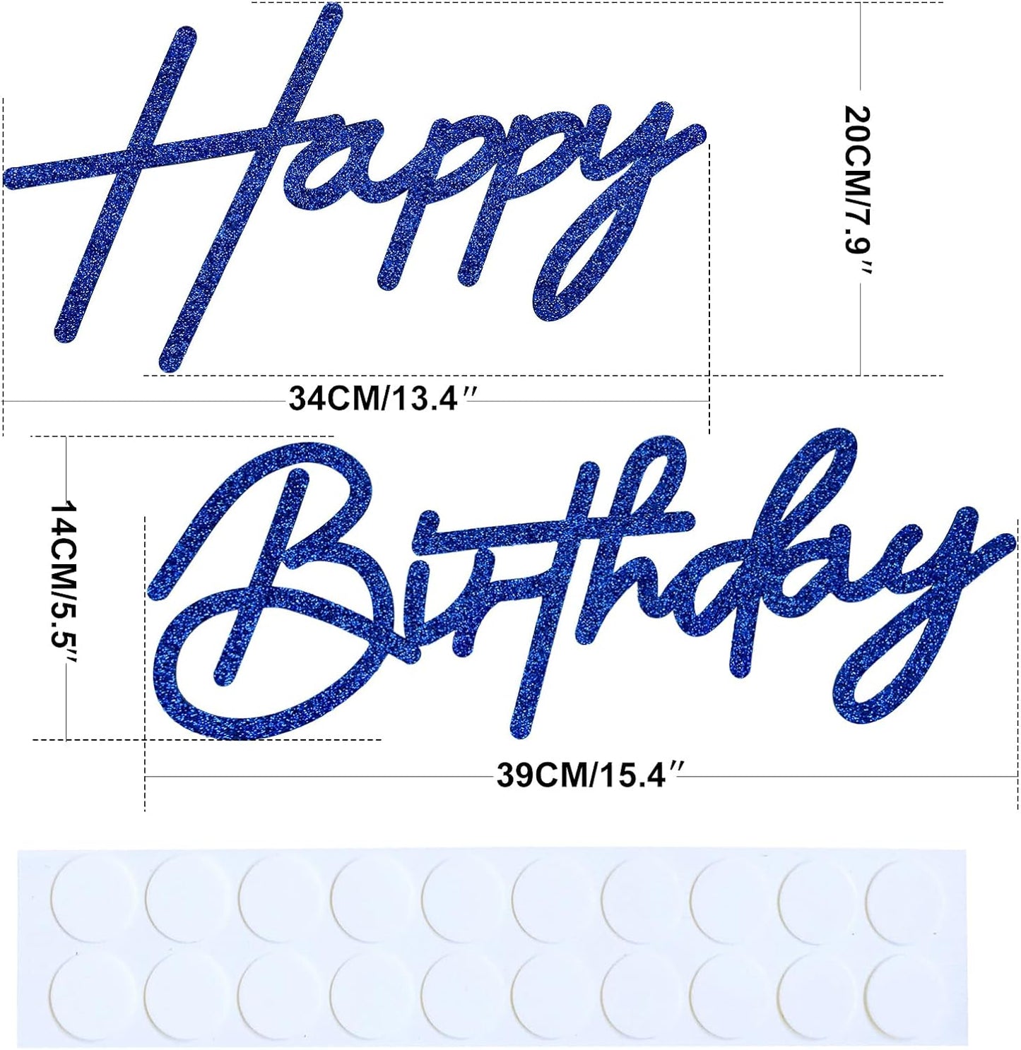 Glitter Happy Birthday Sign for Backdrop - Felt Happy Birthday Large Letters for Banner Arch Party Balloon Wall Backdrop Photography Background Event Decor Supplies - Royal Blue