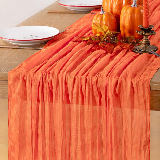 Fall Table Runner Orange Cheesecloth Table Runner 4 Pack 10FT Farmhouse Table Runners 120 Inches Table Decor Thanksgiving Dining Room Centerpiece Wedding Boho Baby Shower Birthday