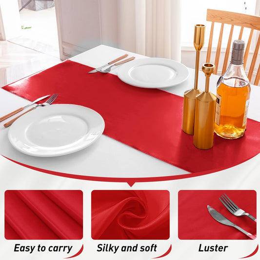 20 Pack Satin Table Runner 12 X 108 Inch Silk Table Runner for Party,Wedding, Birthday, Banquets,Decoration(Red)