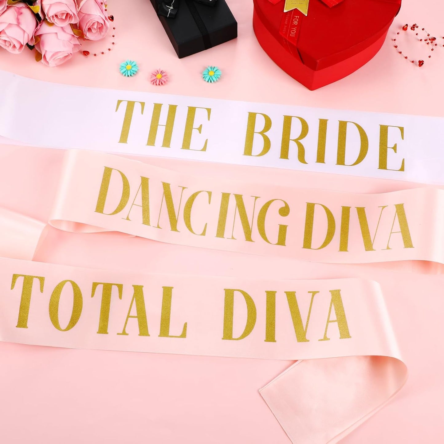24 Pcs Bride Sash Bachelorette Party Bridesmaid Sashes Set Bridal Team Sash Bachelorette Party Sashes Bridal Shower Decorations Bride Gifts for Bridesmaids Maid of Honor(White Rose Gold)