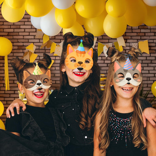 Cat Birthday Masks, 24 Pcs Kitten Party Mask Kitten Party Favor Masks for Cat Birthday Decorations Photo Booth Props