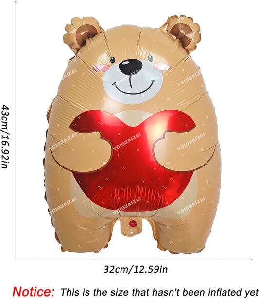 2PCS Bear Amimal Balloon Cute Love Bear Mylar Foil Balloon For Boys Girls Bear Birthday Theme Valentine'S Day Wedding Anniversary Party Decorations Suppiles