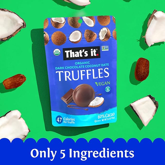 That’s it. Coconut Truffles 3 Pack (3.4 oz Each) | Organic Dark Chocolate Covered Coconut Bites | Plant-Based, Vegan Snack
