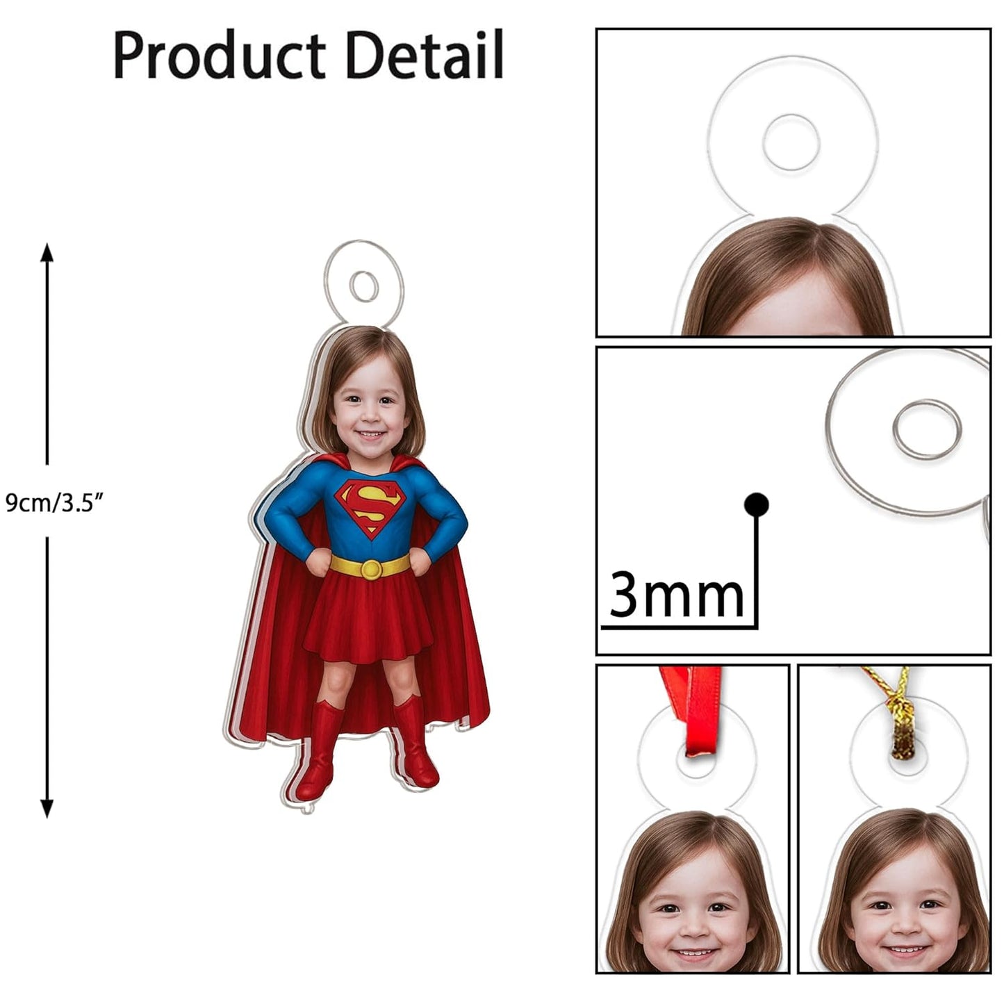 Custom Photo Baby Girl Superman Ornament, Personalized Superhero Christmas Ornament, Baby’s First Christmas Gift Acrylic Ornament – Personalized Christmas Tree Decoration, Custom