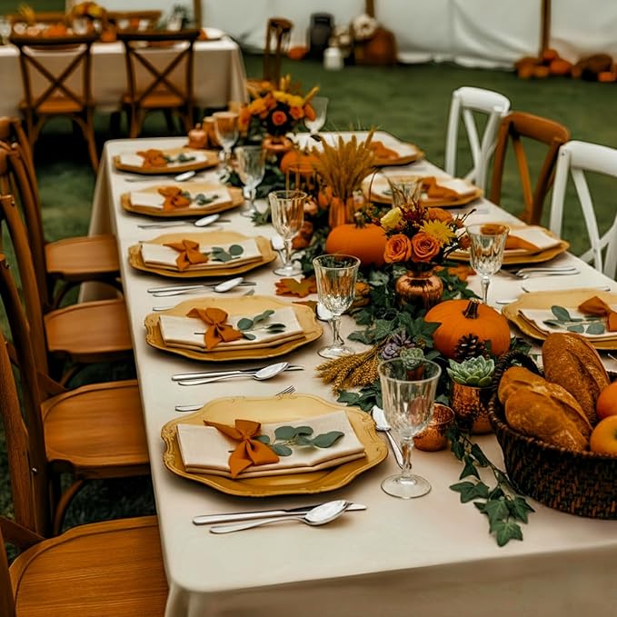 ZOOFOX Set of 12 Antique Gold Charger Plates, 13" Round Embossed Chargers for Dinner Plates, Decorative Plate Chargers with Engraved Baroque Rim for Thanksgiving, Christmas, Wedding Party Supplies