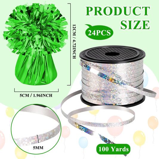 24 PCS Balloon Weights Metallic Anchor, Balloon Holder Heavy Weights with 1 Roll Iridescent Crimped Ribbon for Balloons Table Party Favor Birthday Decor(Colorful)