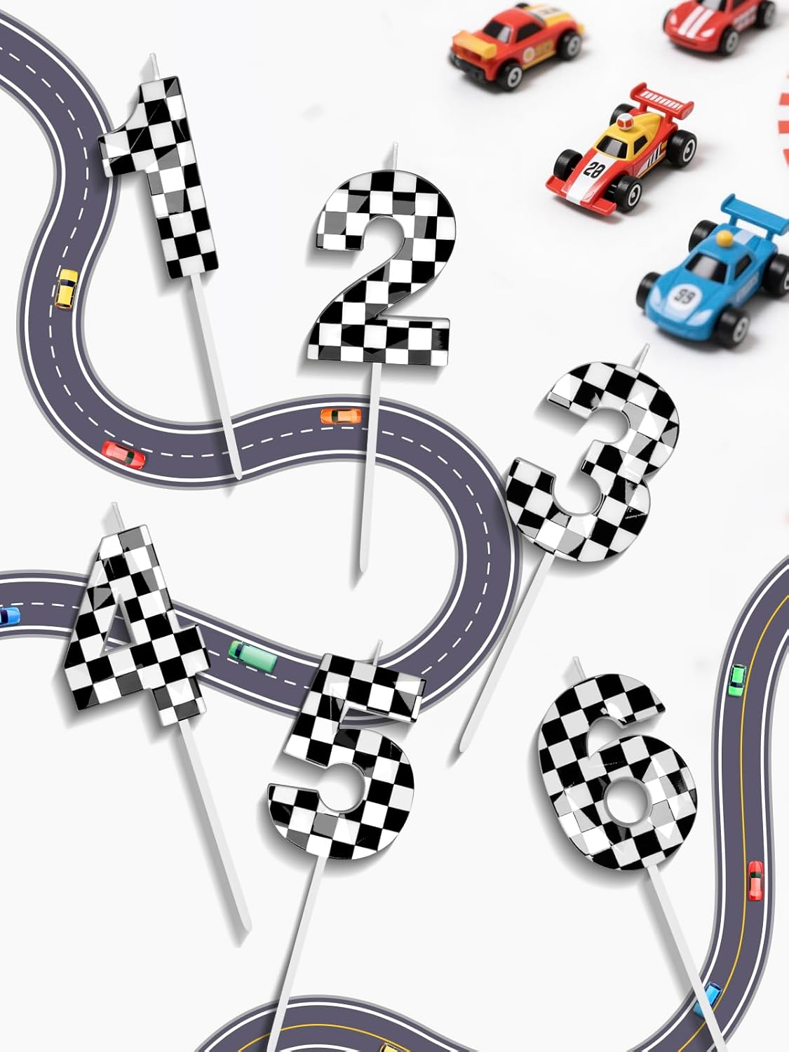 Number 3 Racing Cars Birthday Candles,2.68 Inch Black White Checkered Birthday Number Candles, Cool Racing Themed Number Candles for Boys and Girls, Kids Race Car Themed Party Decorations Supplies