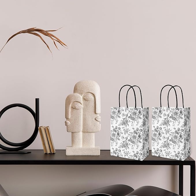 JarThenaAMCS 24Pcs Black Floral Kraft Paper Bags with Handles Chinoiserie Treat Gift Bags Vintage Flower Candy Goodie Bag for Wedding Birthday Baby Shower Party Favors Supplies