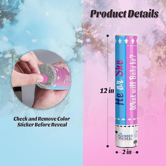 6Pack pink Gender Reveal Confetti smoke Powder Cannon, Confetti and Powder Poppers | Ideal for Baby girl Gender Reveal Decoration and party