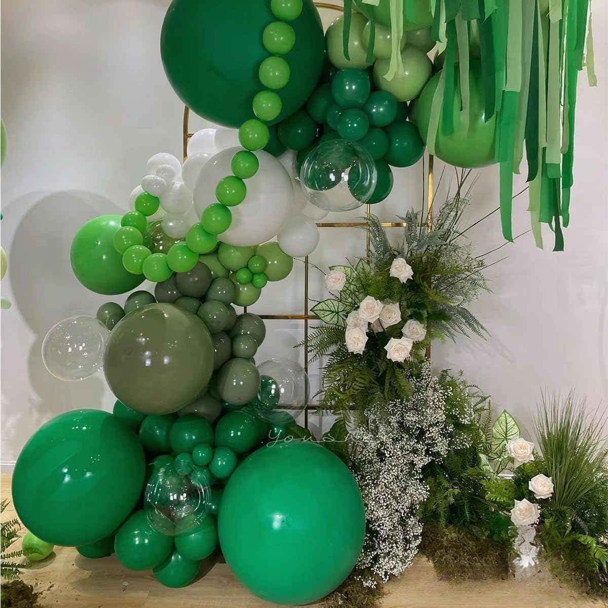 Green Black White Metallic Gold Balloons Garland Arch Kit, 146 Pcs Lime Dark Green Matte Black Confetti Gold Balloons for Graduation Football Soccer Army Birthday Party Decorations