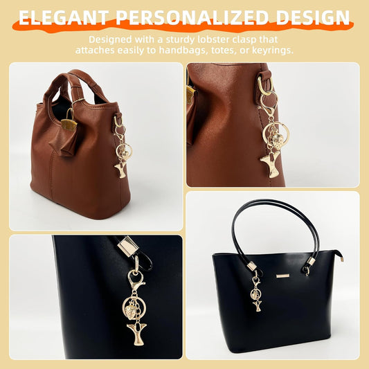 Gold Bubble Heart Initial Bag Charms for Handbags – Cute Initial Letter Keychain for Women, Purse Charms, Gold Gift