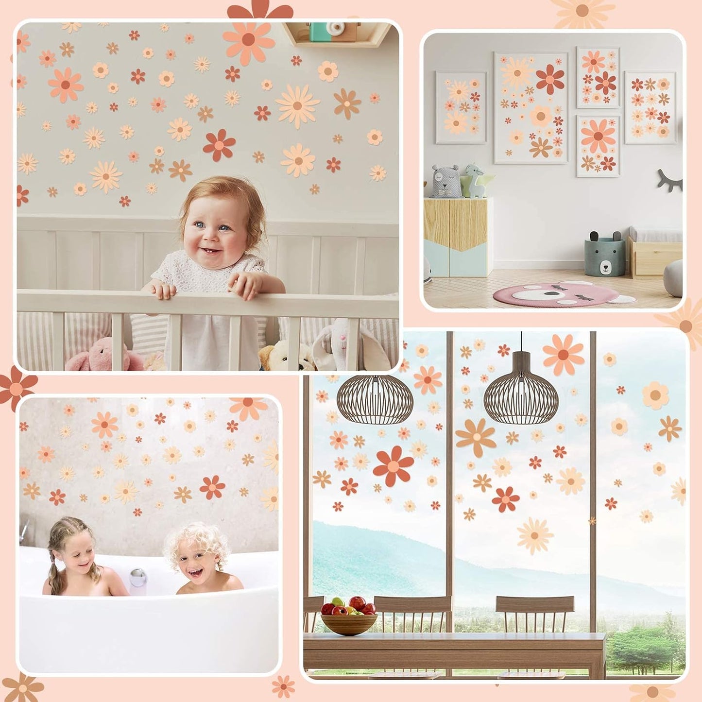 Kisston 90 Pcs Daisy Wall Decal Alphabet Vinyl Wall Decals Boho Decal Daisy Stickers Boho Groovy Floral Stickers for Nursery Art Bedroom Classroom(Classic)