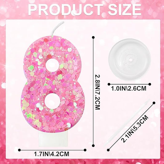 Zailo Birthday Number Candles, Glitter Number Candle Cake Decorations with Sequins, Cupcake Decorations for Girls, Women, Party Anniversary Celebrations (Number 8, Light Pink)