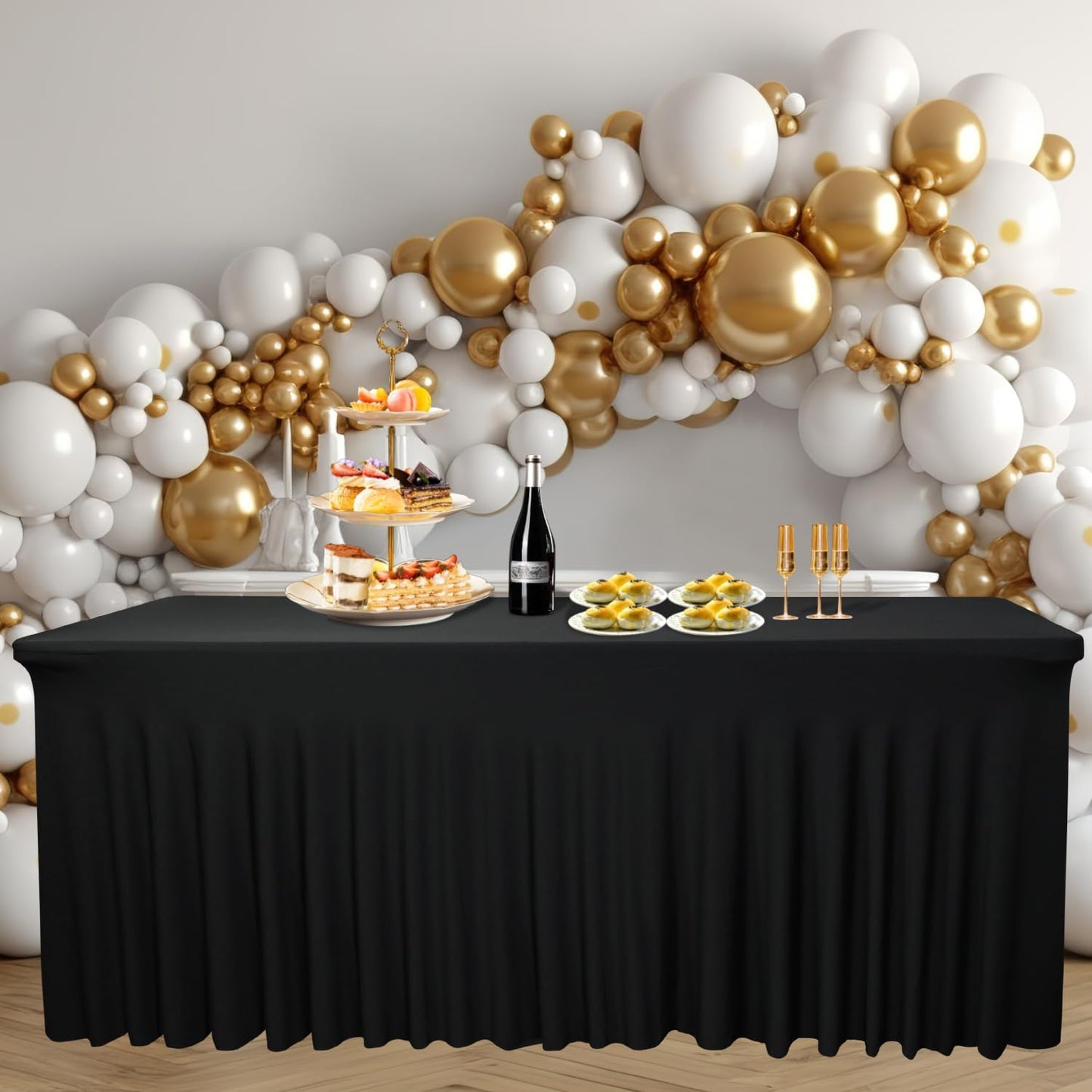 2 Pack Table Skirt for 5 Foot Rectangle Tables - 60" L x 28" W x 30" H Black Stretch Spandex Fitted Tablecloth | Machine Washable & Wrinkle Resistant | for Banquet, Birthday, Party Decor