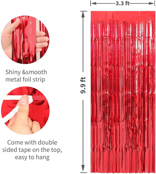 Crosize 5 Pack 3.3 x 9.9 ft Red Foil Fringe Curtains Party Decorations, Red Tinsel Curtain Backdrop for Parties, Door Streamers, Glitter Streamer Backdrop for Birthday Decoration