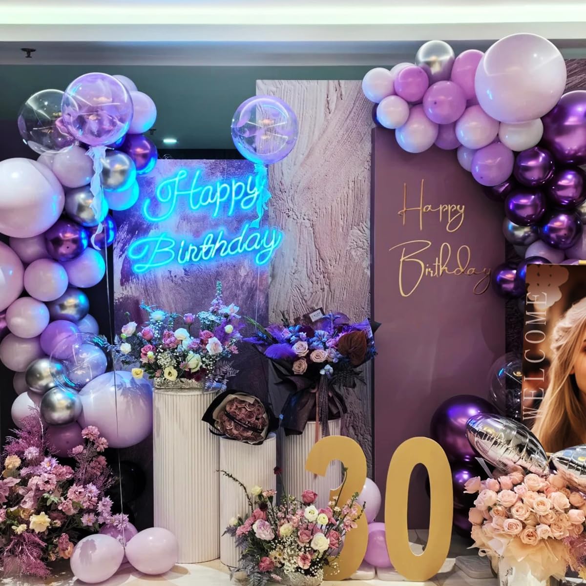 Purple and Silver Balloon Garland Arch Kit, 166Pcs Purple Metallic Pastel Lavender Maca Lilac Violet Gold Chrome Balloons for Birthday Wedding Baby Shower Party Decoration