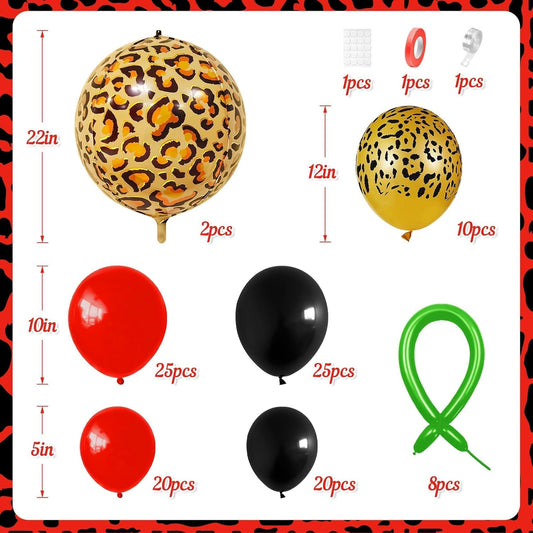 Red and Black Balloon Arch Kit with Cherry and Cheetah Print Foil Balloons, Cheetah and Cherry Birthday Decorations for Women, Red Leopard Party Decor, Baby Shower Bachelorette Girls Night Decorations
