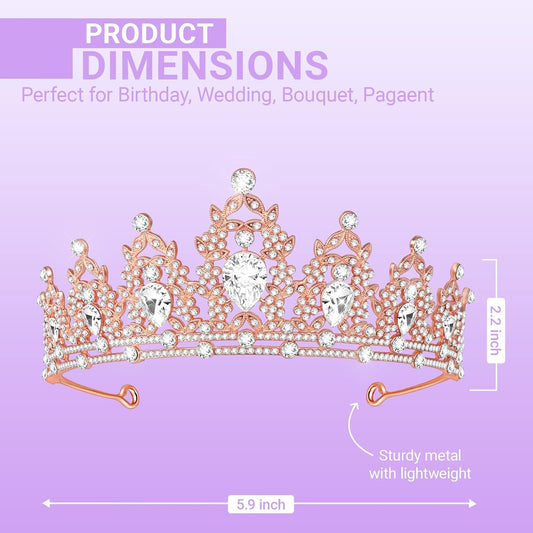 Tiara Crown for Women, Queen Tiara for Birthday Prom Bridal Party Custome Rose
