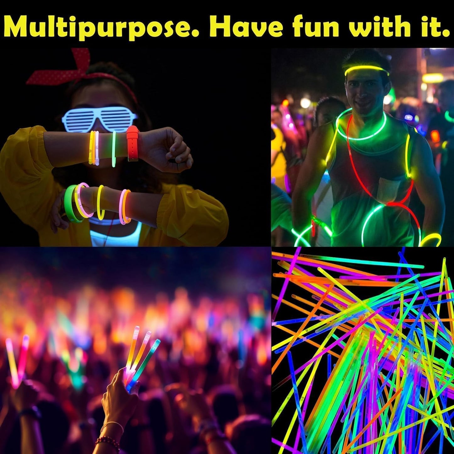 GiftExpress Xmas New Year Extra Bright Glow Sticks Necklace 100Pcs 22" Glow Necklace or Bracelets for Kid, Adult - Glow in the Dark Neon Party Favor - Interconnect Assorted Color Glowsticks