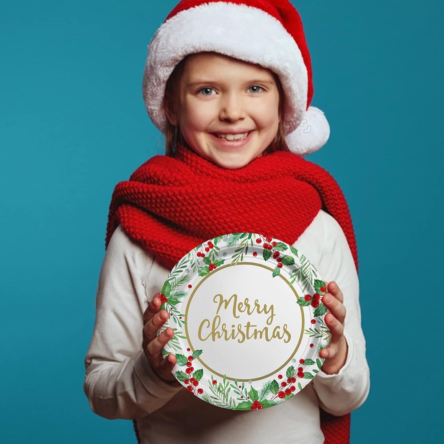 Christmas Party Supplies, Serve 50, Christmas Seasonal Holly Tableware Includes: Paper Dinner Plates, Dessert Plates, Luncheon Napkins and Beverage napkins, Great for Party Decorations