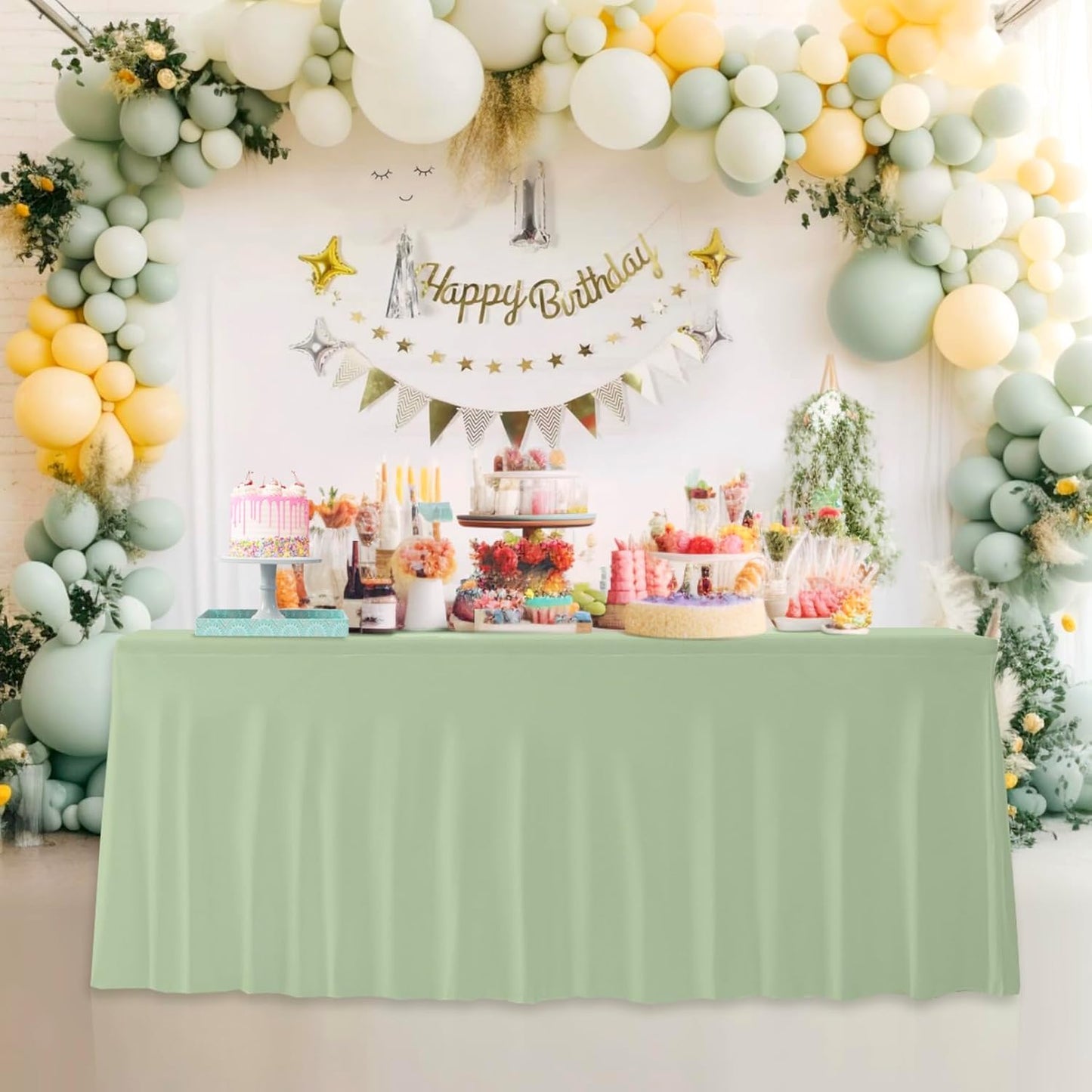 Your Magic Moment Sage Green Table Cloth Rectangle Table Skirts - Spandex Covers 6 ft 2pcs Banquet Linen Tablecloth - Green Party Decorations Décor