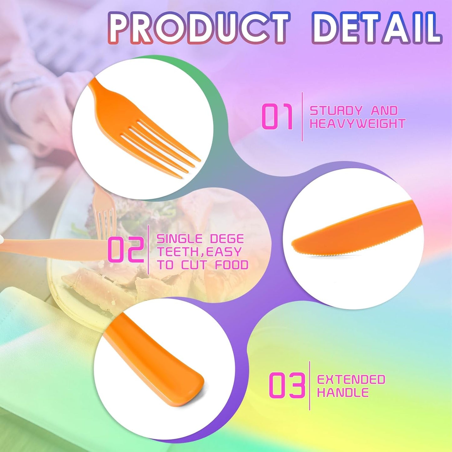 300 Pack Neon Party Disposable Plastic Silverware Heavy Duty, Plastic Cutlery Set, Forks and Spoons Knives Set for Birthday Party Prom Night, Weddings(Orange,Green, Hot Pink, Yellow Colors)