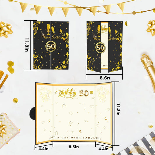 50th Birthday Guest Book Black Gold Party Decorations 16.73x11.8inch,50 Years Birthday Signature Poster Card Gift Giant Guest Sign in Book Fifty Birthday Party Keepsake -Table Centerpiece Decor