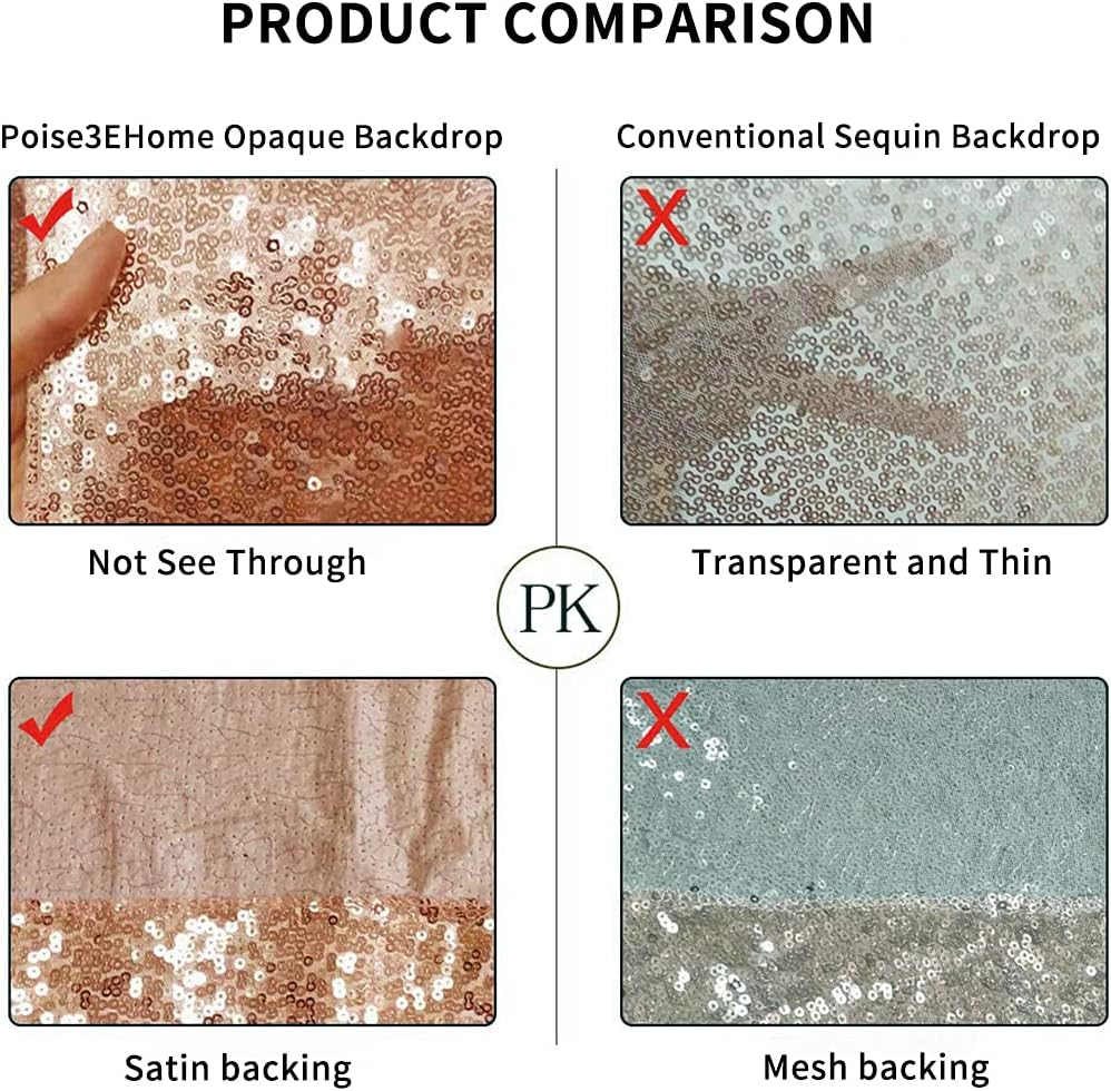 Poise3EHome 6Ft x 8Ft Rose Gold Sequin Backdrop,Glitter Thick Satin Background Drapes, Sparkly Opaque Photography Curtain Backdrop for Wedding Party Decor