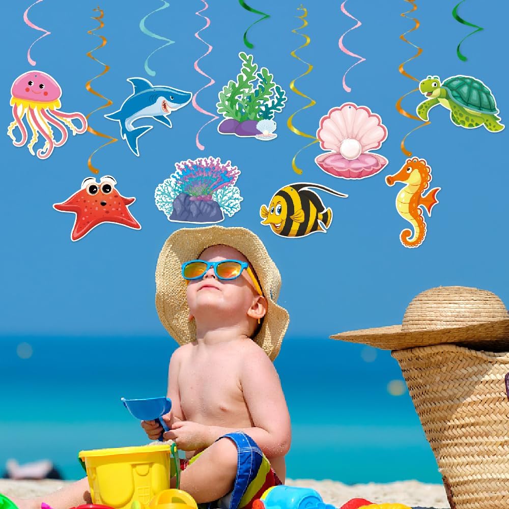 Under The Sea Party Decorations, Kaluofan 36 Pcs Ocean Themed Party Decorations, Under The Sea Ocean Themed Tropical Fish Ceiling Hanging Swirl