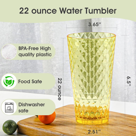BPA-Free Plastic Tumblers 8 Pack (8x22oz) | Reusable Dishwasher Safe | Stackable Shatterproof Cups | Plastic Drinkware & Drinking Tumblers for Restaurant, Home, Party