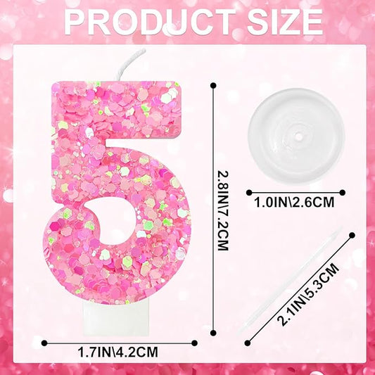 Zailo Birthday Number Candles, Glitter Number Candle Cake Decorations with Sequins, Cupcake Decorations for Girls, Women, Party Anniversary Celebrations (Number 5, Light Pink)
