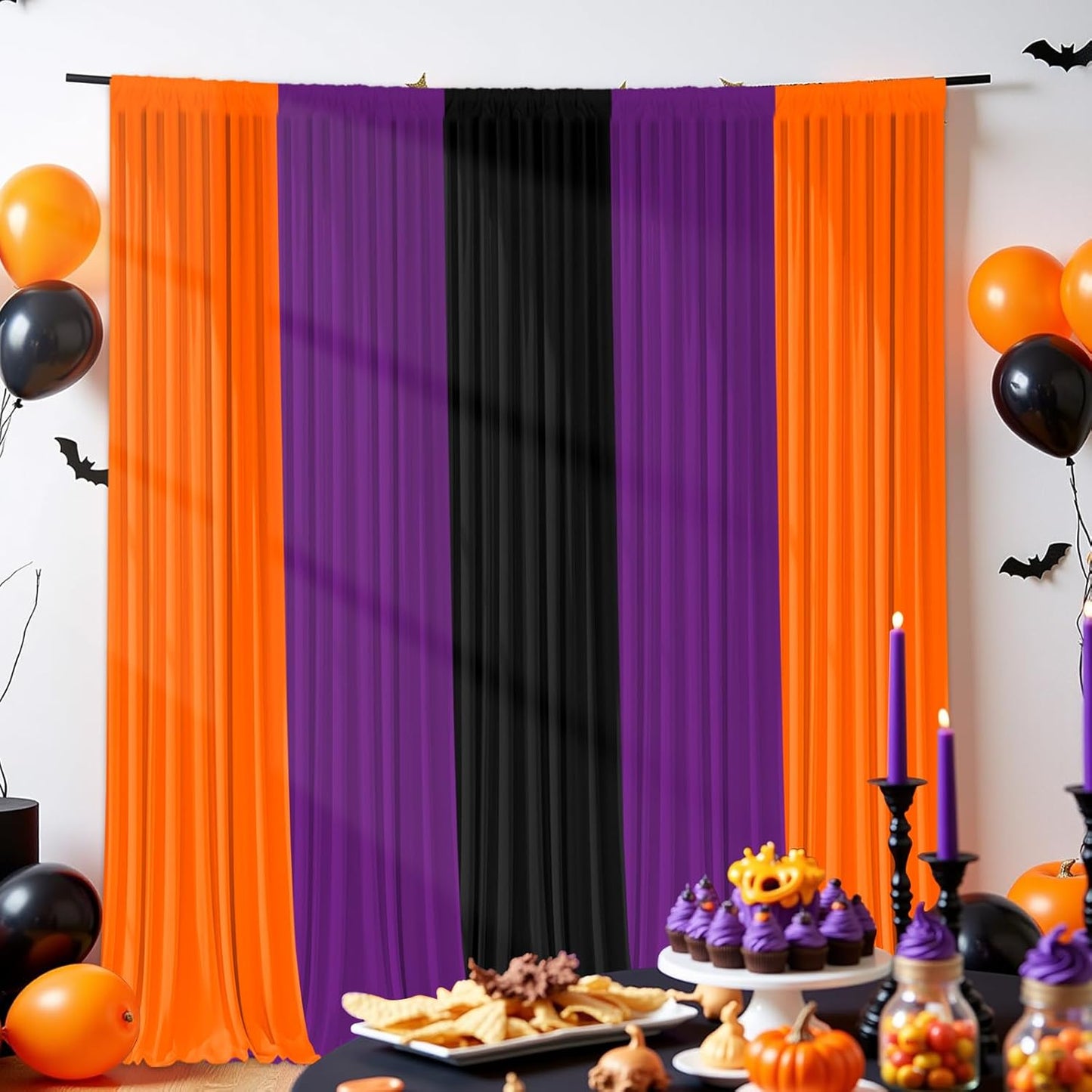Halloween Backdrop Curtain,10×7ft Black Orange Purple Party Background Decor for Spooky Parties Photo Booths Home Haunted House Reusable Holiday Wall Decoration for Adults Teens